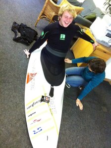 Chris getting his ribs tickled by Helen while they cut 'n' shut his new Ti-Deck at Nookie HQ.